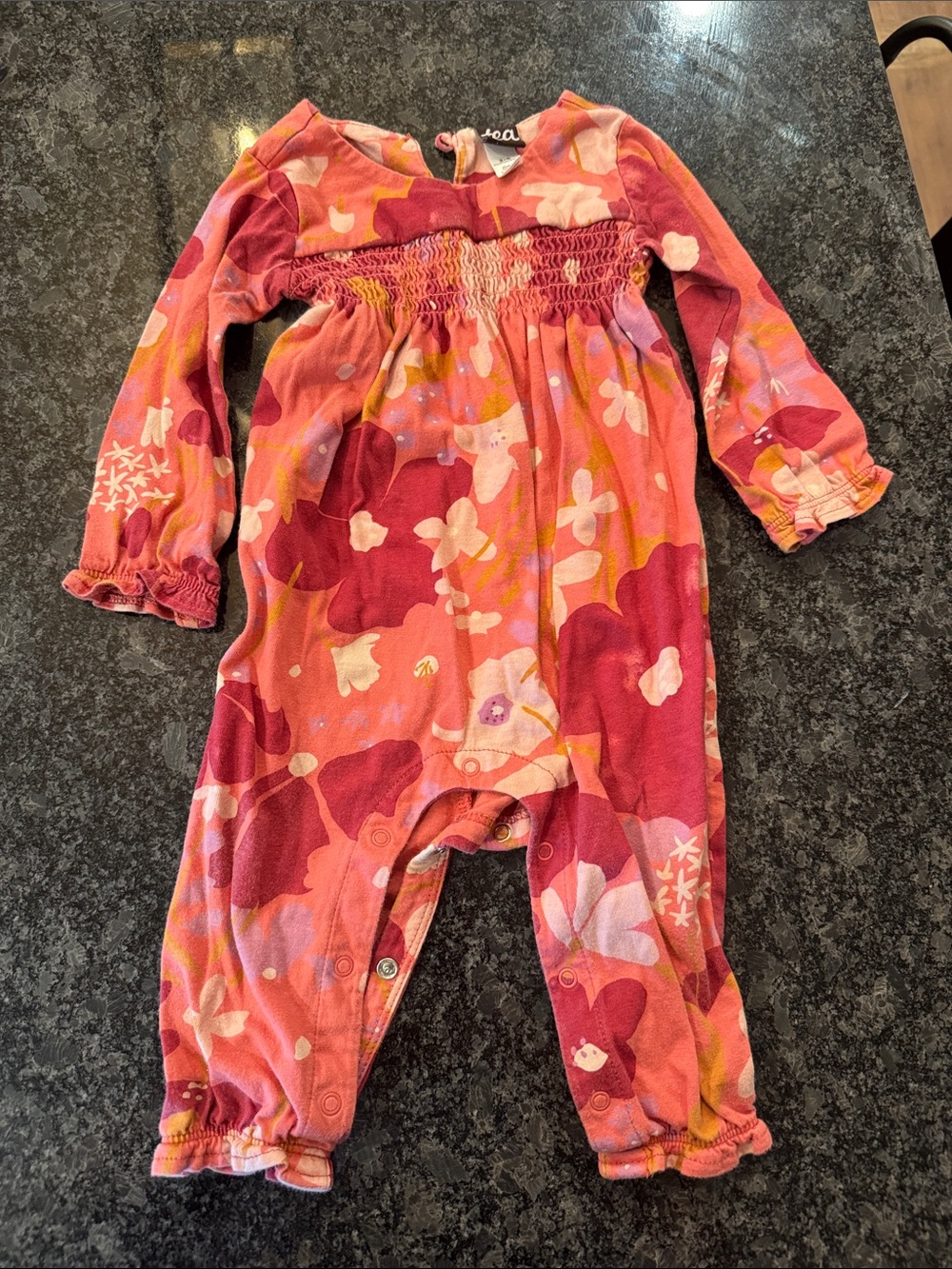 Tea Collection Pink Floral Long-Sleeve One-Piece Outfit